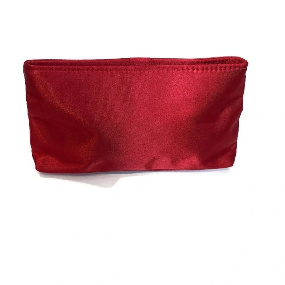 LANCOME Red Satin Pleated Makeup Pouch or Evening Clutch Bag Date Night Formal